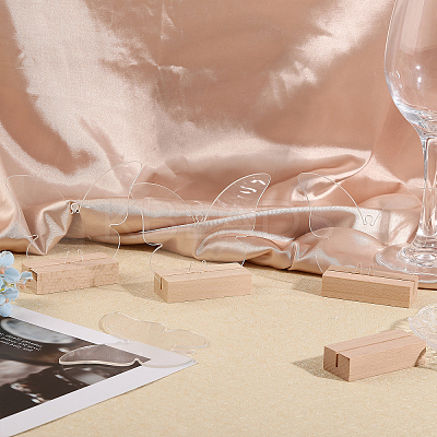 Transparent Acrylic Place Card & Wood Card Holder Set ODIS-WH0038-60-1