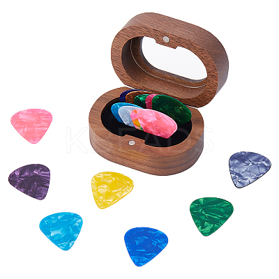 1Pc Oval Wooden Storage Boxes with Magnetic Visible Window Lids for Guitar Picks OBOX-DC0001-04-1