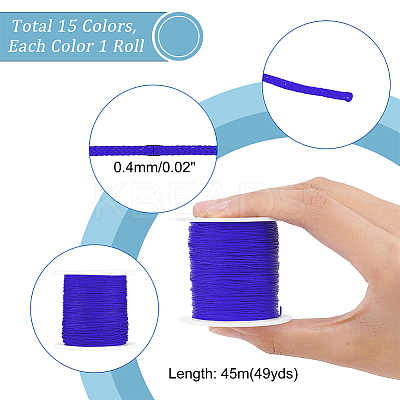 15Rolls 15 Colors Nylon Chinese Knotting Cord NWIR-PH0001-96-1