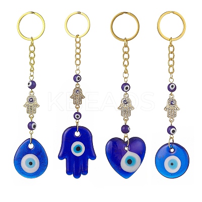 Heart/Hamsa Hand/Teardrop/Flat Round with Evil Eye Lampwork Pendant Keychain KEYC-JKC00439-1