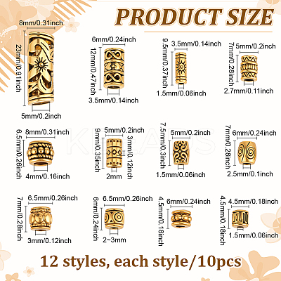 120Pcs 12 Styles Tibetan Style Alloy Beads FIND-PH0025-18-1