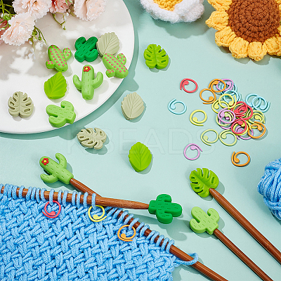 Leaf & Cactus Silicone Knitting Needle Point Protectors SIL-NB0001-38-1