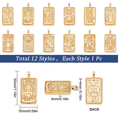 12Pcs 12 Style Brass Micro Pave Clear Cubic Zirconia Pendants KK-SC0003-01-1