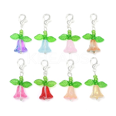 8Pcs Tulip Acrylic & Glass Pendant Decorations HJEW-JM03081-02-1