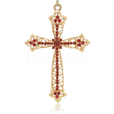 Shining Golden Plated Alloy Rhinestone Cross Big Pendants Necklace Charms RB-J206-21G-1