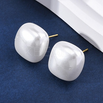 Square Brass & Plastic Stud Earrings for Women EJEW-G425-01G-02-1