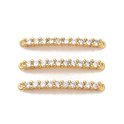 Brass Micro Pave Clear Cubic Zirconia Curved Rectangle Connector Charms KK-H515-14G-1
