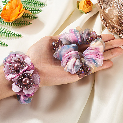 2Pcs 2 Colors Chic Solid Color French Satin Pigtail Hair Tie for Elegant Hairstyles OHAR-TA0001-10B-1