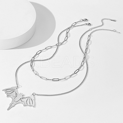 Non-Tarnish 2Pcs 2 Style 304 Stainless Steel Bat Pendant Necklaces Set NJEW-E092-01P-1