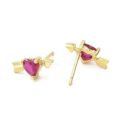Heart with Arrow Real 18K Gold Plated Brass Stud Earrings EJEW-L270-06G-1