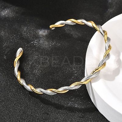 304 Stainless Steel Twisted Rope Shape Cuff Bangles for Women BJEW-C091-02D-GP-1