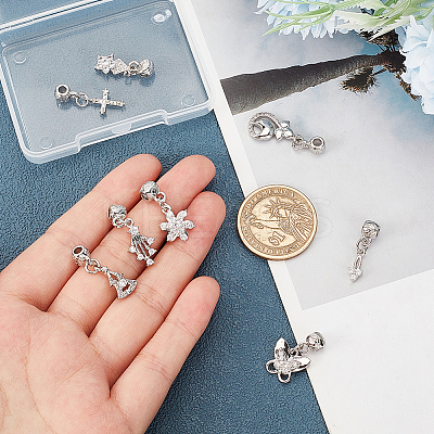 8Pcs 8 Style Rack Plating Brass Micro Pave Clear Cubic Zirconia Pendants ZIRC-OC0001-05P-1