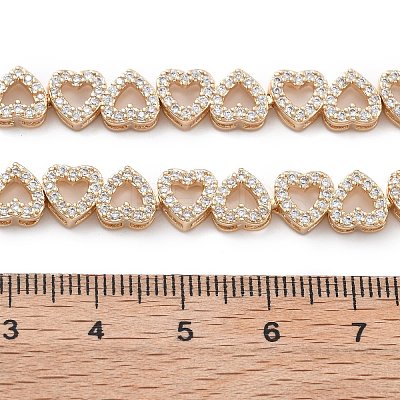 Brass Micro Pave Clear Cubic Zirconia Multi Heart Connector Charms KK-B125-05G-1