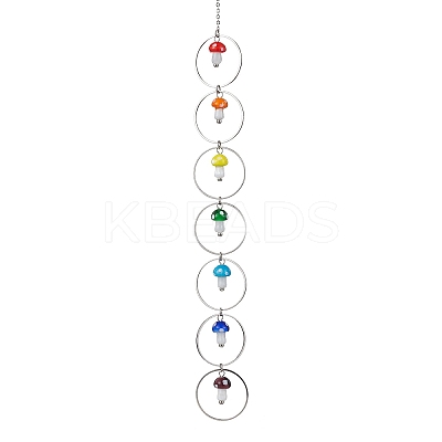 Chakra Mushroom Handmade Lampwork Pendant Decorations HJEW-JM01648-01-1