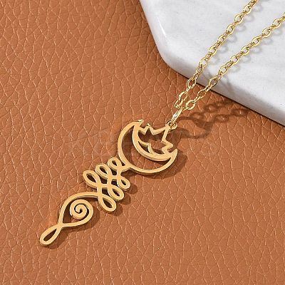 304 Stainless Steel Hollow Cut Yoga Om Lotus Flower Pendant Necklaces NJEW-Z073-02G-03-1
