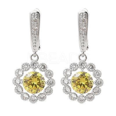 Brass Pave Cubic Zirconia Flowerl Hoop Earrings for Women EJEW-I304-25P-1