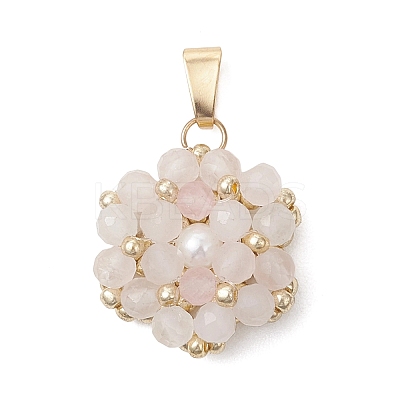 Natural Rose Quartz Faceted Round Cluster Flower Pendants PALLOY-MZ01197-08-1
