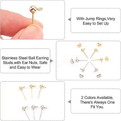 120Pcs 2 Style 304 Stainless Steel Ball Stud Earring Findings STAS-UN0028-90-1