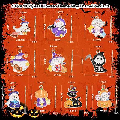 40Pcs 10 Styles Halloween Theme Alloy Enamel Pendants ENAM-CJ0004-77-1