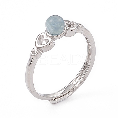 Heart Natural Aquamarine Adjustable Rings RJEW-G273-13P-02-1