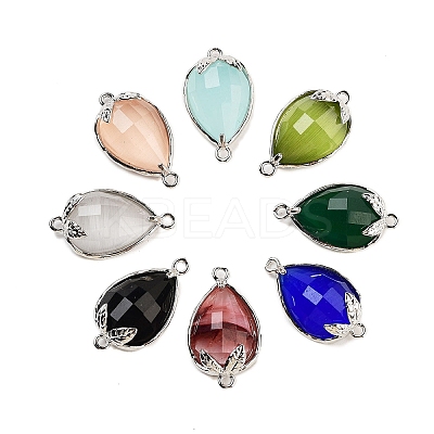 Cat Eye Faceted Teardrop Connector Charms G-B081-02P-1