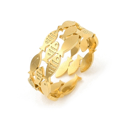 Fish 304 Stainless Steel Wide Band Open Cuff Rings for Unisex LS-RJEW-P125-01G-1