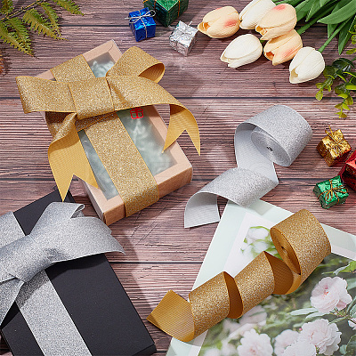 2 Rolls 2 Colors Sparkle Polyester Grosgrain Ribbons OCOR-AR0001-55-1