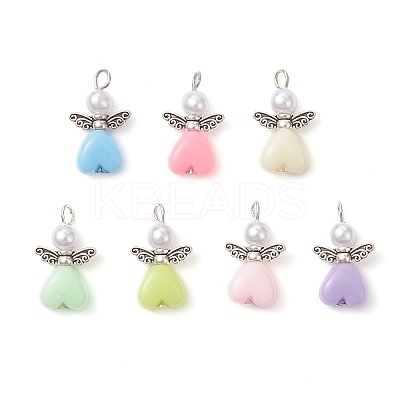 Acrylic & ABS Plastic Imitation Pearl Angel Pendants PALLOY-JF04466-02-1