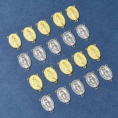 20Pcs 2 Colors Holy Oval Carved Virgin Mary Tibetan Style Alloy Chandelier Component Links TIBE-FS0001-15-1