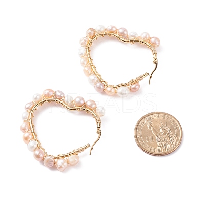Natural Pearl Wire Wrapped Heart Big Hoop Earrings for Women EJEW-JE04796-01-1