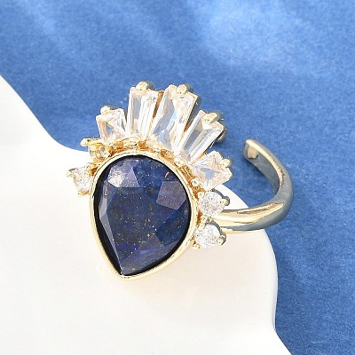 Brass with Natural Lapis Lazuli Finger Rings GG-CBACC2B-07G-05-1