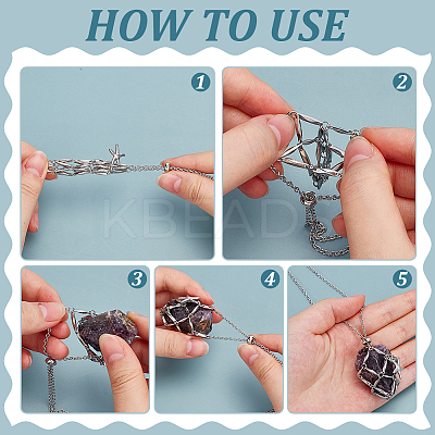 6Pcs 6 Styles 304 Stainless Steel Starfish Empty Macrame Pouch Pendant Necklace Making NJEW-AR00003-1