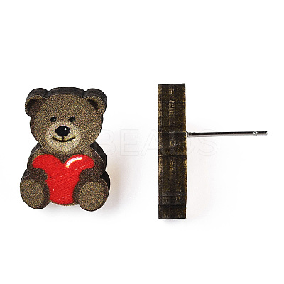 Valentine's Day Theme Printing Wood Stud Earrings for Women EJEW-B029-04-1