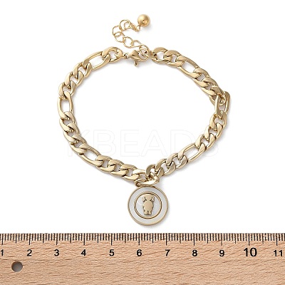 304 Stainless Steel Flat Round with Girl Charm Bracelets BJEW-A036-13G-01-1