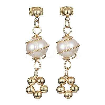 Natural Pearl Dangle Stud Earrings EJEW-JE05304-1