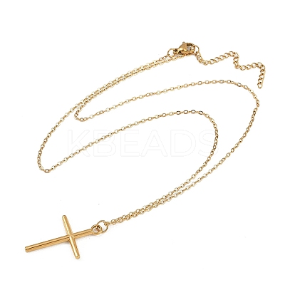 304 Stainless Steel Cross Pendant 3 Layer Necklaces for Women LS-NJEW-F343-02G-1