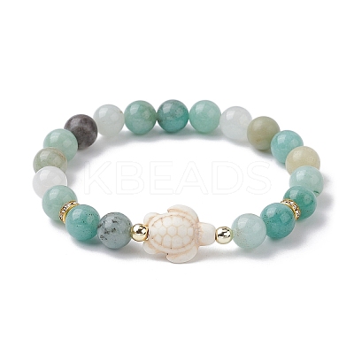 Tortoise Synthetic Turquoise & Natural Amazonite Stretch Bracelets for Women BJEW-JB10106-03-1