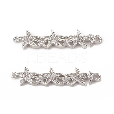 Brass Micro Pave Clear Cubic Zirconia Connector Charms KK-E068-VB074-1