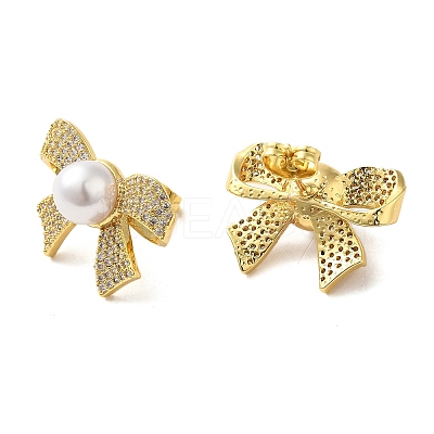 Bowknot Brass Micro Pave Clear Cubic Zirconia Stud Earrings EJEW-A040-08G-1