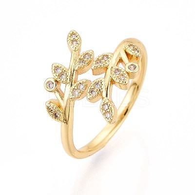 Brass Micro Pave Cubic Zirconia Cuff Rings for Women KK-T071-58G-1