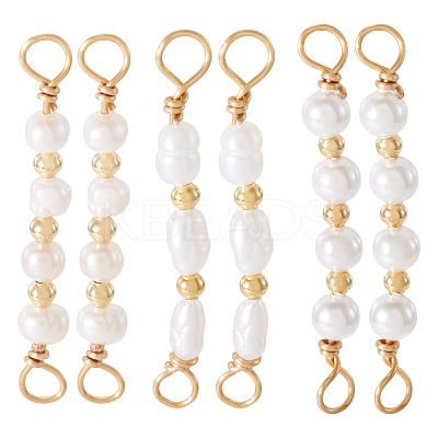 6Pcs 3 Styles Natural Cultured Freshwater Pearl Beaded Connector Charms PALLOY-TA00269-1