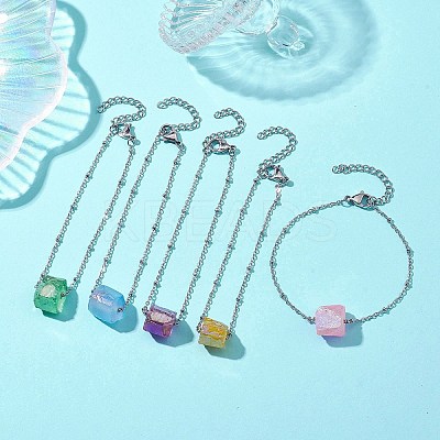 Electroplated Cube Natural Quartz Bead Link Bracelets BJEW-JB10327-1