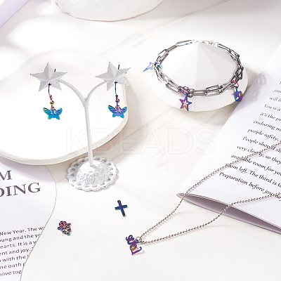 48Pcs 12 Style 201 Stainless Steel Pendants STAS-TA0001-90-1