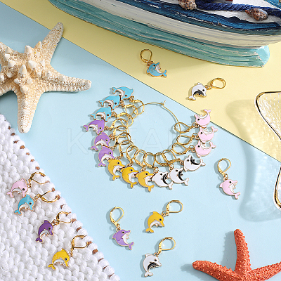 Dolphin Alloy Enamel Pendant Decorations HJEW-SC00053-1