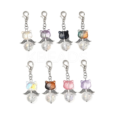 8Pcs Cat Shape Glass Pendant Decorations HJEW-JM04088-1