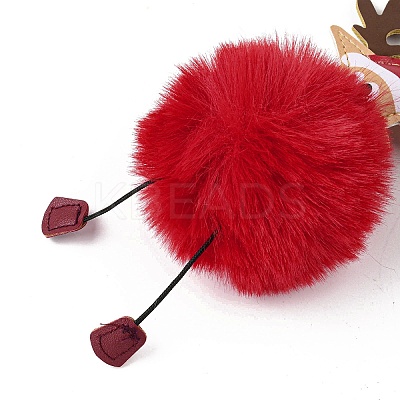 Imitation Rex Rabbit Fur & PU Leather Christmas Reindeer Pendant Keychain KEYC-K018-03KCG-02-1