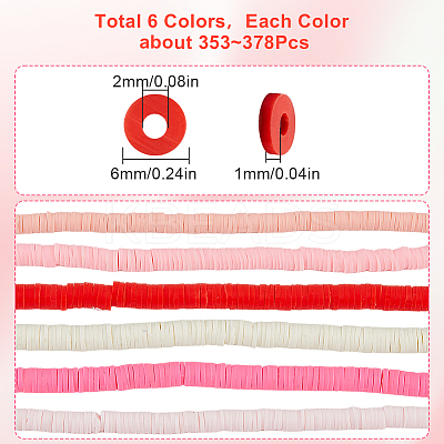 6 Strands 6 Colors Flat Round Handmade Polymer Clay Beads CLAY-SC0002-26-1
