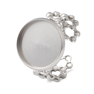 Hollow Flower 304 Stainless Steel Cuff Ring Components STAS-P454-03D-P-1