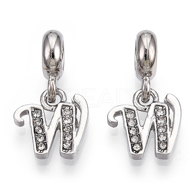 Platinum Rack Plating Alloy Rhinestone European Dangle Charms PALLOY-T048-36P-W-1