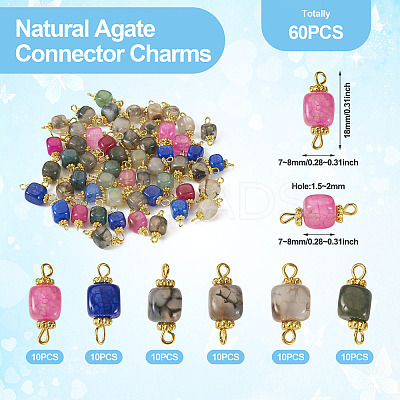 6 Sets 6 Colors  Natural Agate Dyed Connector Charms FIND-TA0002-41-1